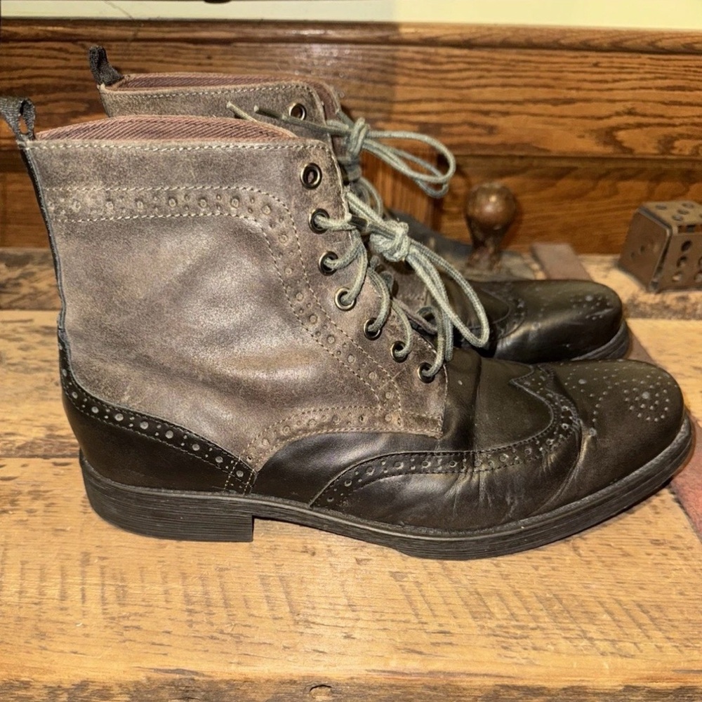 Classic Grey Leather and Suede Brogue Boots